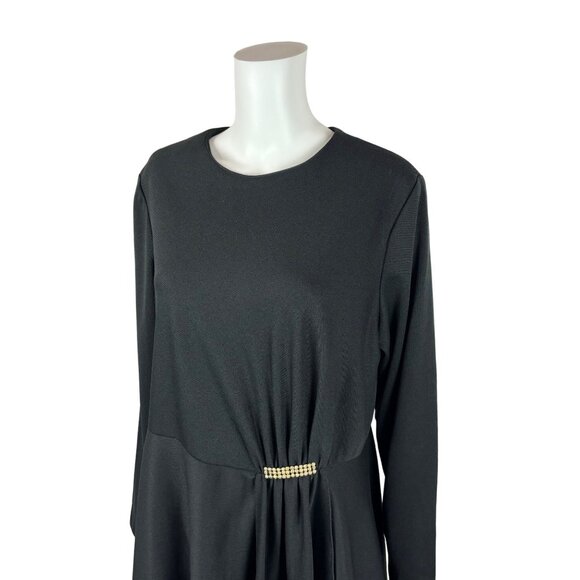 Vintage 70s Cocktail Dress Women's Extra Large Black Bombshell Rhinestone Waist - Picture 5 of 10